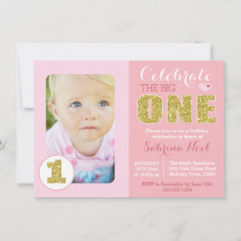 Rosa och Guld första Födelsedagsfest inbjudan