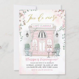 Rosa och Guld Fransk Cafe Patisserie Girl Birthday Inbjudningar