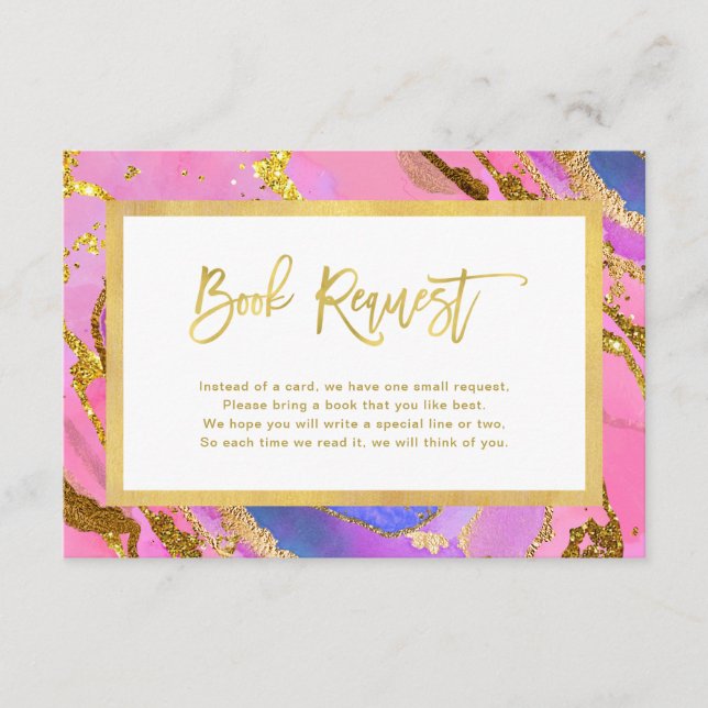 Rosa och Guld Geode | Begäran om Baby Shower Bok Tilläggskort (Framsida)