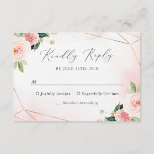 Rosa och Guld Geometrisk Blommigt Vattenfärgad OSA Kort