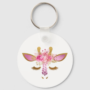 Rosa och Guld Giraffe Keychain Nyckelring
