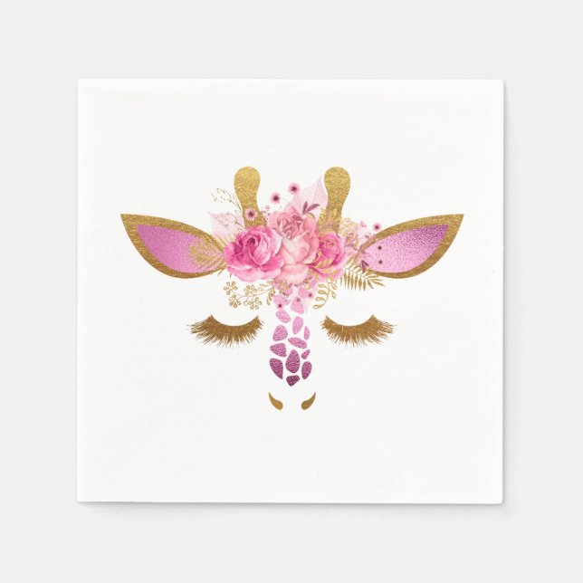 Rosa och Guld Giraffe Napkins Pappersservett (Framsidan)