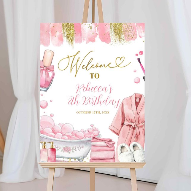 Rosa och Guld Girl Spa Party Välkomstskylt Poster (Skapare uppladdad)