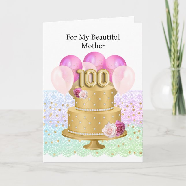 Rosa och guld Glad 100-årsdag  Kort (Framsida)