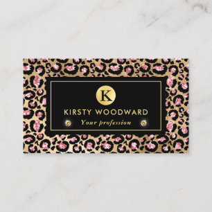 Rosa och guld glamourösa leopardfläckar mönster visitkort
