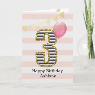 Rosa och Guld Glitter 3-års Flicka Kort