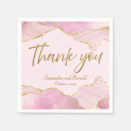 Rosa och Guld Glitter Agate Tack Bröllop Pappersservett