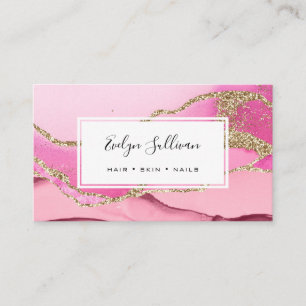 rosa och guld glitter agate visitkort