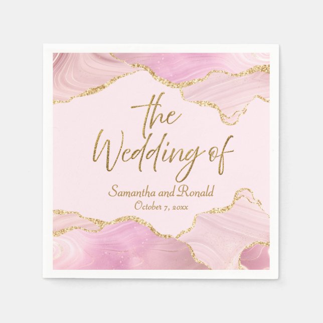 Rosa och Guld Glitter agerade Bröllop Pappersservett (Framsidan)