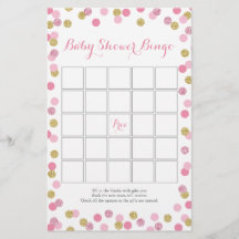 Rosa och Guld Glitter Baby Shower Bingo Game