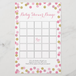 Rosa och Guld Glitter Baby Shower Bingo Game Flygblad