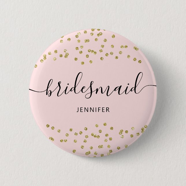 Rosa och Guld Glitter bridesmaid 6 Cm Round Badge Knapp (Framsida)