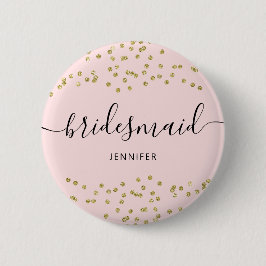 Rosa och Guld Glitter bridesmaid 6 Cm Round Badge Knapp