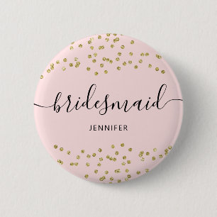 Rosa och Guld Glitter bridesmaid 6 Cm Round Badge Knapp