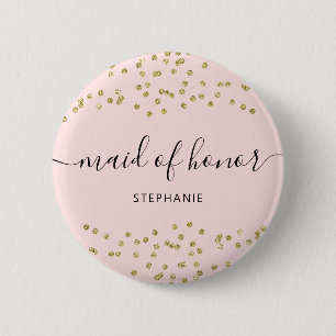 Rosa och Guld Glitter bridesmaid 6 Cm Round Badge Knapp