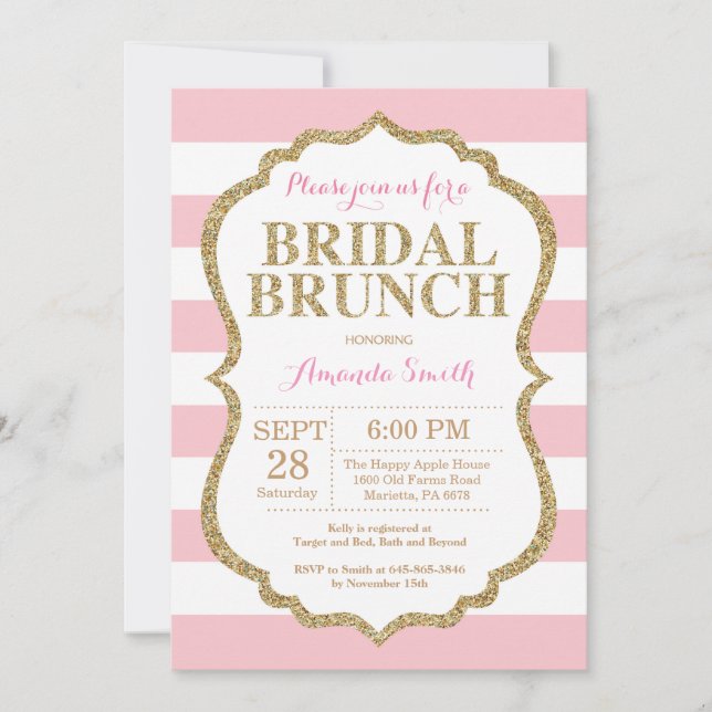 Rosa och guld glitter bröllopsbrunch inbjudan (Framsida)