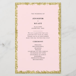 Rosa och Guld Glitter Bröllopsprogram
