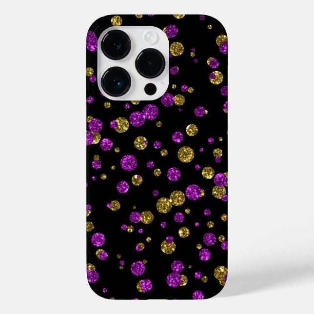 Rosa och Guld Glitter Confetti på Black Phone Case (Baksida)