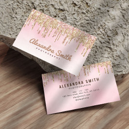 rosa och guld glitter-droppfotografi visitkort