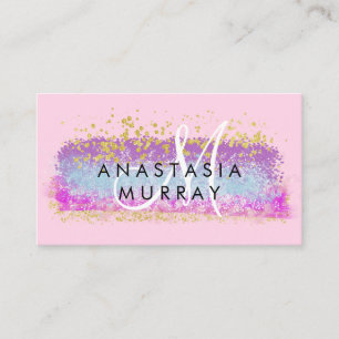 Rosa och Guld Glitter, färgstarkt vitt monogram Visitkort