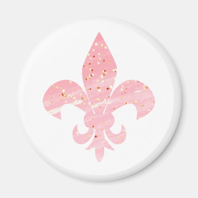 Rosa och Guld Glitter Fleur de Lis Magnet (Framsidan)
