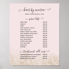 Rosa och guld glitter frisörsalong Prislista Poster