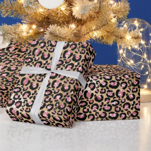 Rosa och guld glitter glam leopardfläckar mönster presentpapper