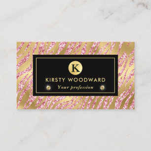 Rosa och guld glitter glam tiger randigt mönster visitkort