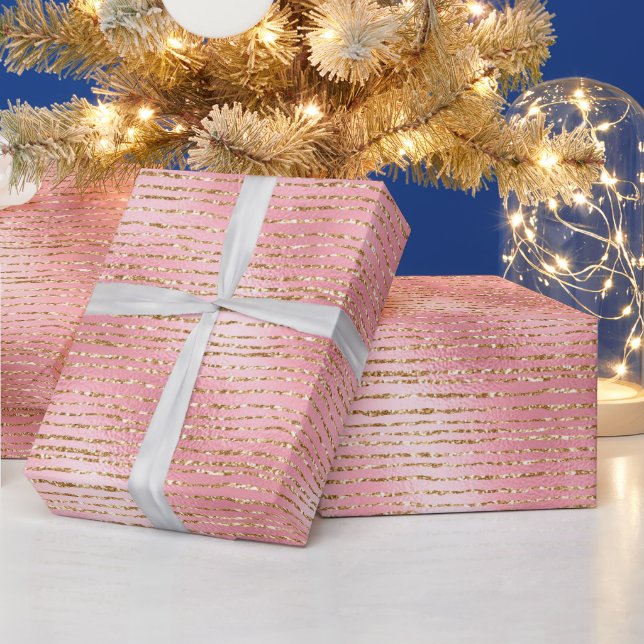 Rosa och guld glitter glamour ränder mönster presentpapper (Helgdagar)