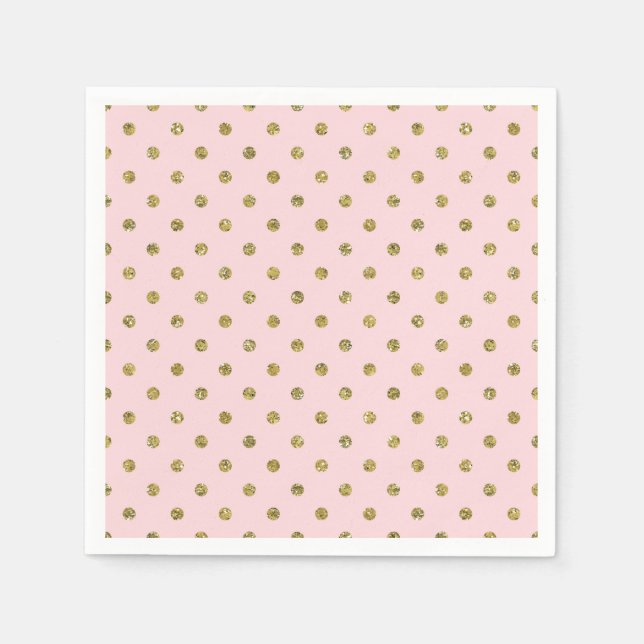Rosa och Guld Glitter Gnistra Polka dots Chic Part Pappersservett (Framsidan)