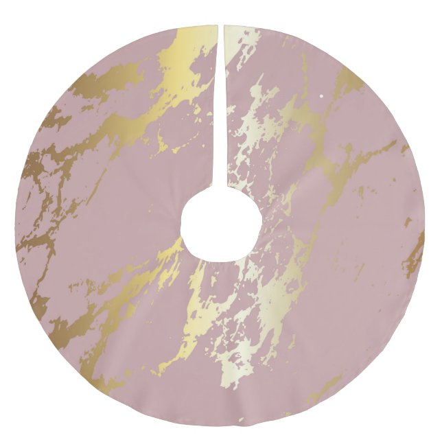 Rosa och guld glitter julgransmatta borstad polyester (Framsidan)