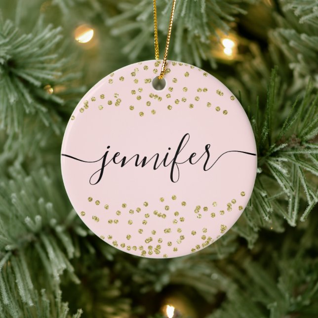 Rosa och Guld Glitter Julgransprydnad Keramik (Träd)