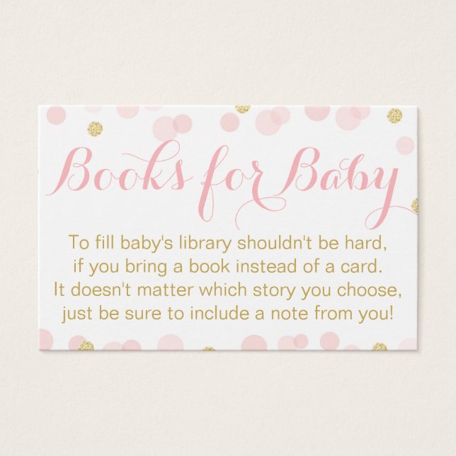 Rosa och Guld Glitter Konfetti Bokar för Baby Visitkort (Framsida)