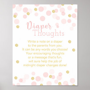 Rosa och Guld Glitter Konfetti "Diaper Thoughts" Poster