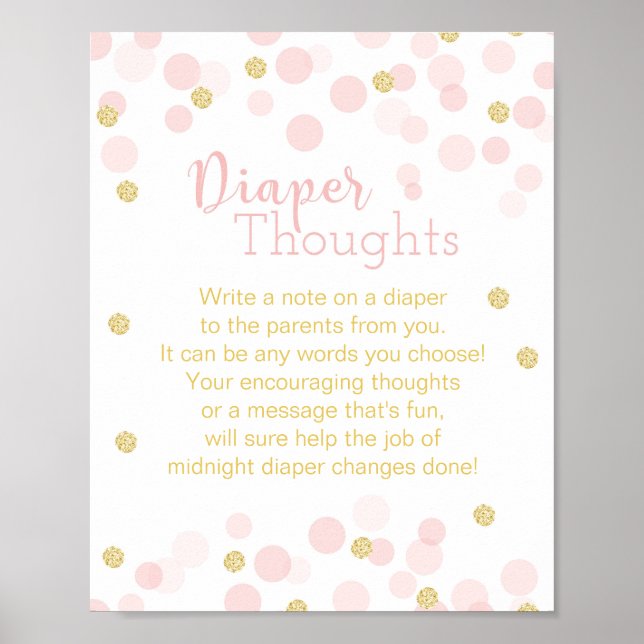 Rosa och Guld Glitter Konfetti "Diaper Thoughts" Poster (Framsidan)