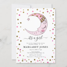 Rosa och guld glitter Konfetti Moon Baby Shower