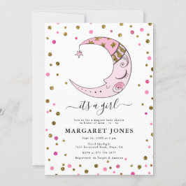 Rosa och guld glitter Konfetti Moon Baby Shower  Inbjudningar