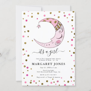 Rosa och guld glitter Konfetti Moon Baby Shower Inbjudningar