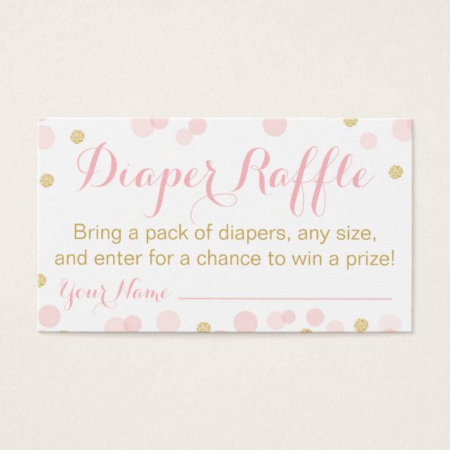 Rosa och Guld Glitter Konfetti Raffle Visitkort (Framsidan)