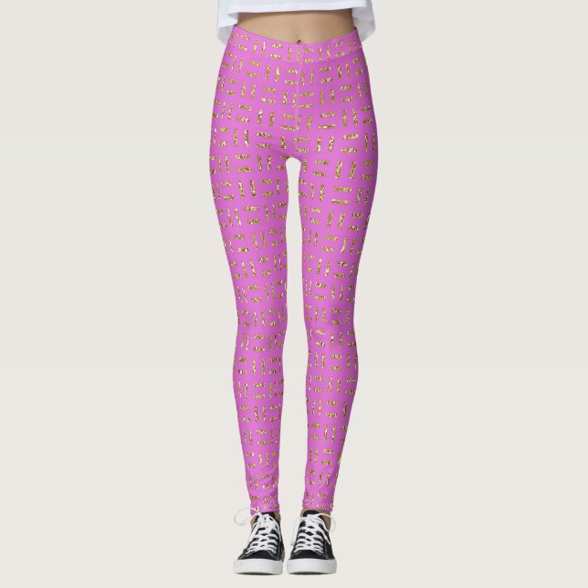Rosa och Guld Glitter Leggings (Framsida)