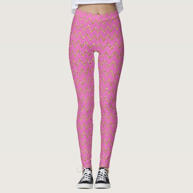 Rosa och Guld Glitter Leggings (Framsida)