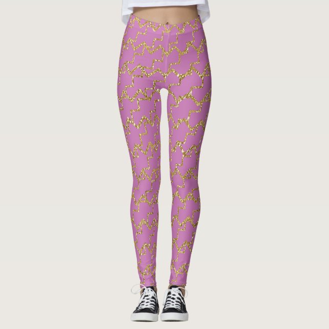 Rosa och Guld Glitter Leggings (Framsida)