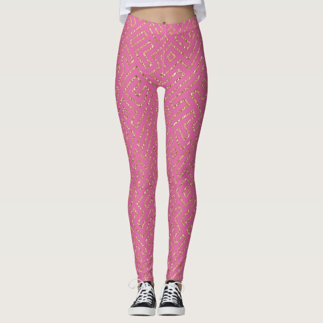 Rosa och Guld Glitter Leggings (Framsida)