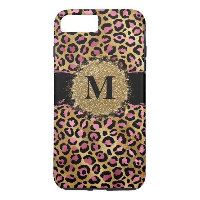 Rosa och guld glitter leopard Case-Mate iPhone skal (Baksida)