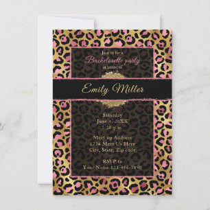 Rosa och guld glitter leopard tryck fest inbjudningar