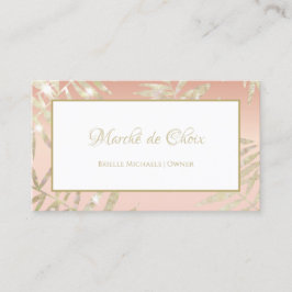 Rosa och Guld Glitter Löv Elegant Beauty Boutique Visitkort