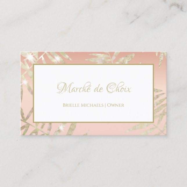 Rosa och Guld Glitter Löv Elegant Beauty Boutique Visitkort (Framsida)