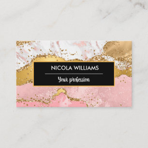 Rosa och Guld Glitter marble Agate Visitkort