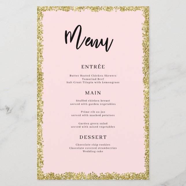 Rosa och Guld Glitter Menu (Framsida)