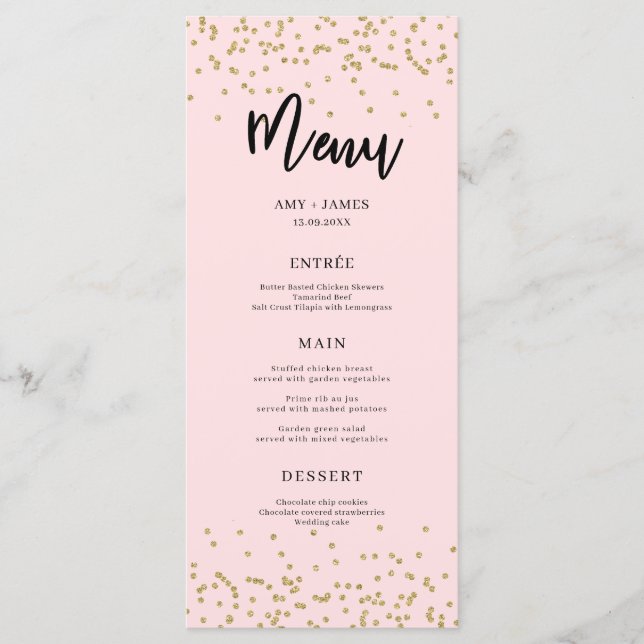 Rosa och Guld Glitter Menu Meny (Framsida)